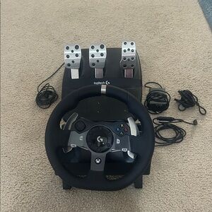 Logitech Black and Silver Gaming Wheel with Pedals